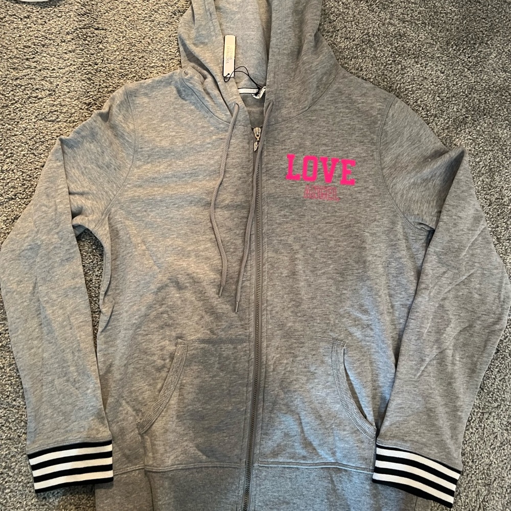 NWT never before worn Victoria’s Secret gray zip up hoodie sweatshirt size small